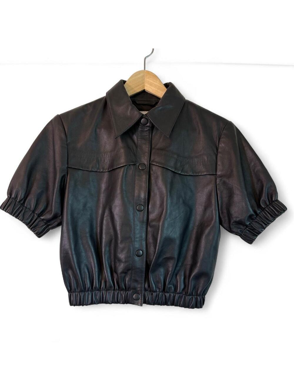 Karina Grimaldi Paris Leather Top/Jacket in Black Size XS